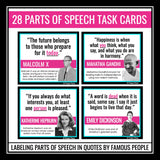 Parts of Speech Practice Activity - Famous Quotes Task Cards Grammar Activity