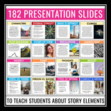 Story Elements - Assignments, Presentations, Activities, and Graphic Organizers