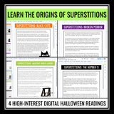 Halloween Reading Comprehension - Superstitions Nonfiction Assignments - Digital