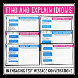 Idiom Activity - Idiom Text Messages Creative Assignments and Task Cards