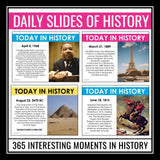 History Bell Ringers - Today in History Daily Warm Up Slides for Social Studies