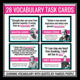 Vocabulary Activity - Famous Quotes Task Cards Context Clues Vocabulary Station