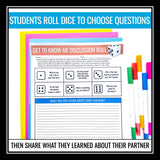 Back to School Activity - Discussion Questions First Day Get to Know You Game