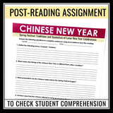 Chinese New Year Reading Comprehension Activity - Lunar New Year Assignment