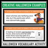 Halloween Vocabulary Activity - Using Context Clues Vocabulary Task Cards