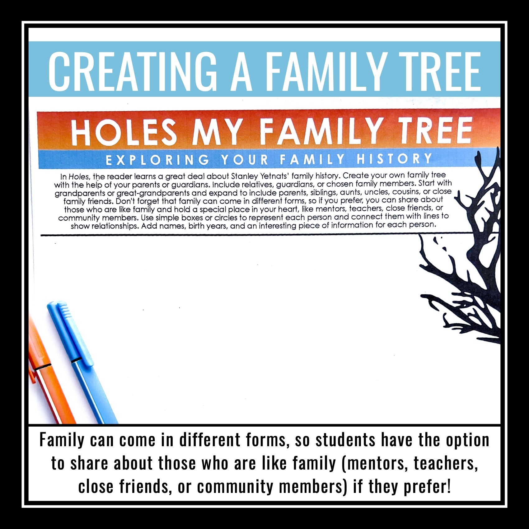 Holes Creative Assignment - Family Tree Novel Connection Activity - Lo –  Presto Plans