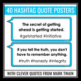 Mark Twain Posters - Hashtag Quotes Bulletin Board Display Decor and Assignment