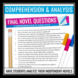 Novel Questions - Use with Literature Circles, Book Clubs, & Independent Reading