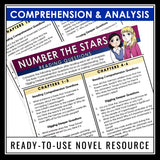 Number the Stars Questions - Comprehension & Analysis Reading Chapter Questions