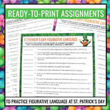 St. Patrick's Day Figurative Language Assignments - Literary Devices Activities