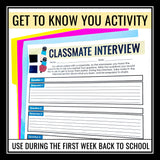 Back to School Activity - Classmates Interview First Day of School Activity