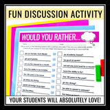 Back to School Activity - Would You Rather Get to Know You First Days Activity