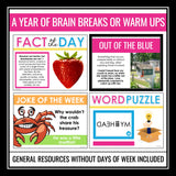 Bell Ringers or Warm Ups - Fun Word Puzzles, Jokes, Facts, Idioms - Brain Breaks