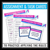 Capitalization Rules Presentation, Practice Assignments, and Task Cards Activity