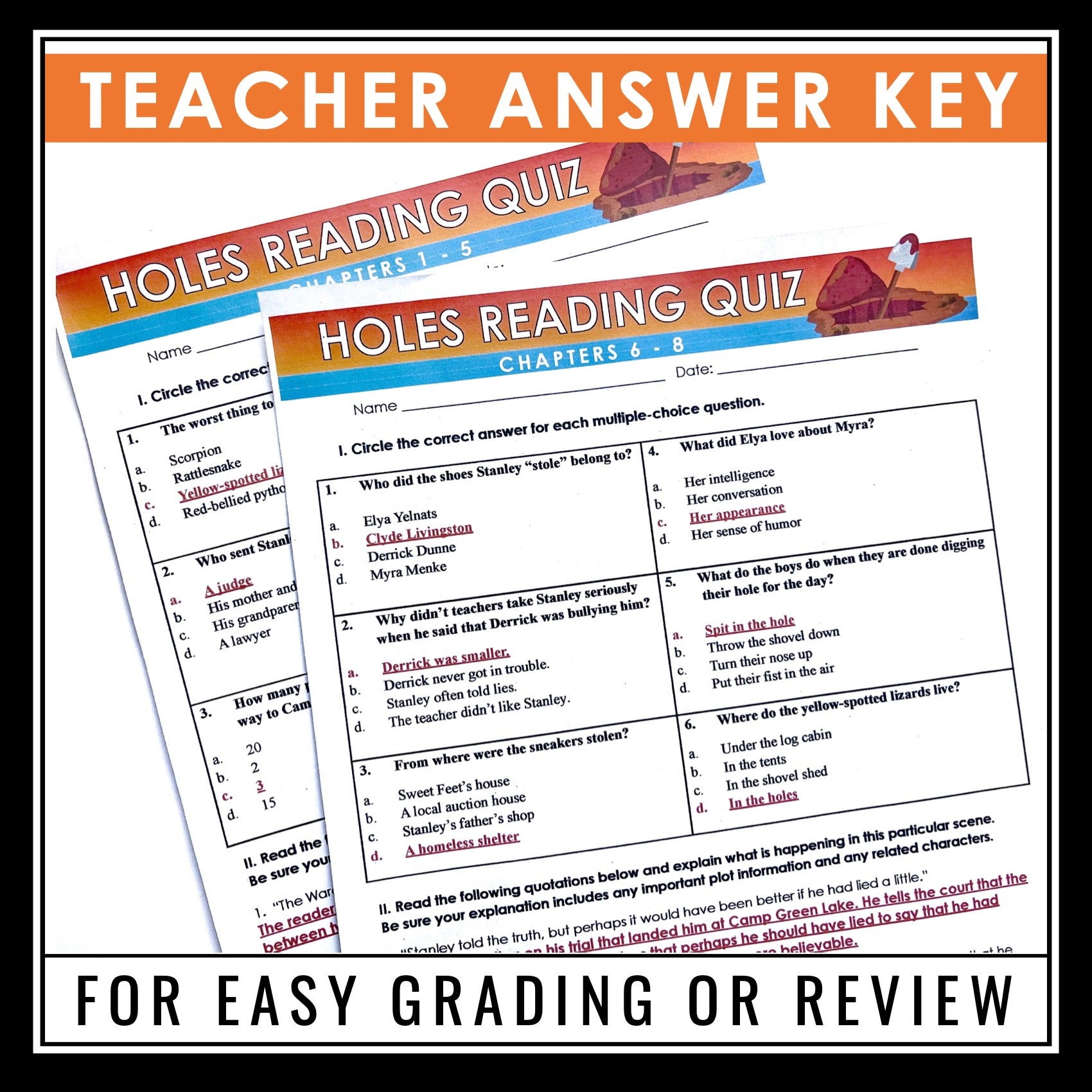 Study Guide Questions and Answers for Holes by Louis Sachar