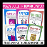 Literary Genre Posters - Back to School ELA Reading Genre Bulletin Board Decor