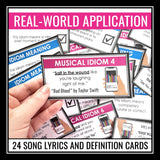 Idioms Activity - Understanding Idioms in Song Lyrics Music Matching Game