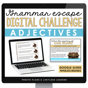 Coordinate Adjectives Escape Room Digital Grammar Activity, Slides, and Quiz