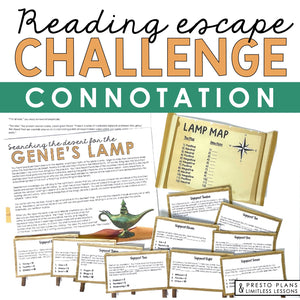 Connotation Introduction Presentation & Escape Room Vocabulary Reading Activity