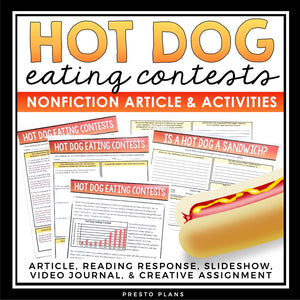 Nonfiction Reading Comprehension Article and Activities - Hot Dog Competitions