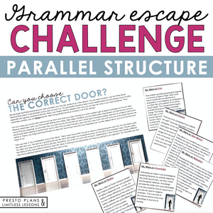 Parallel Structure Grammar Activity Escape Room Challenge, Presentation, & Quiz