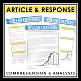 Nonfiction Reading Comprehension Article and Activities - Roller Coasters