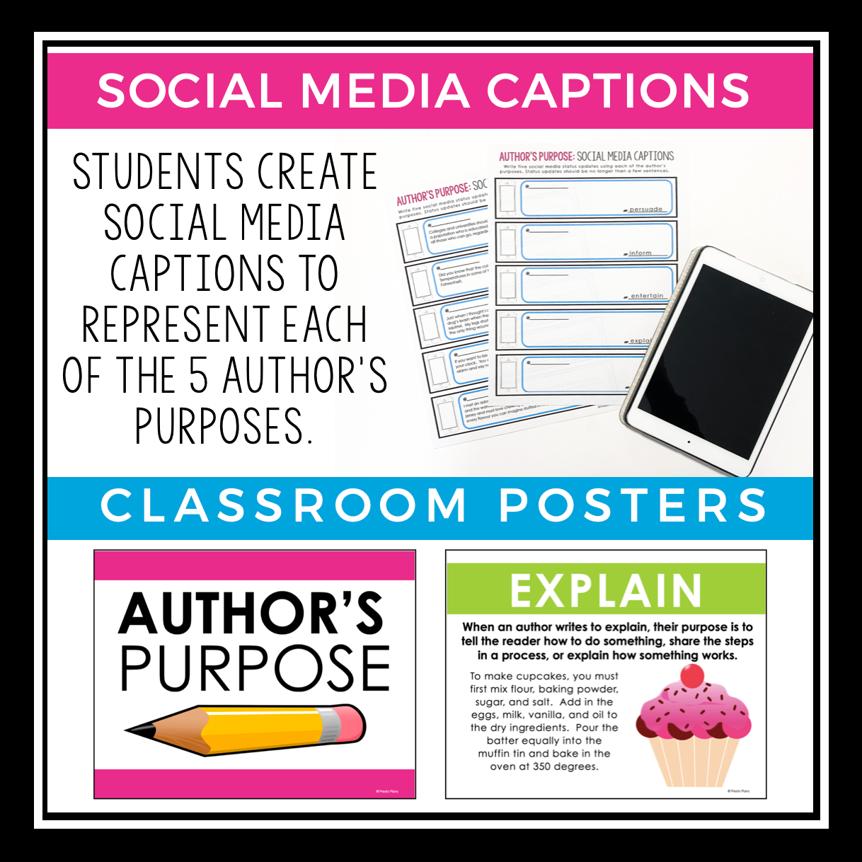 Author's Purpose 32 Task Cards persuade inform entertain review