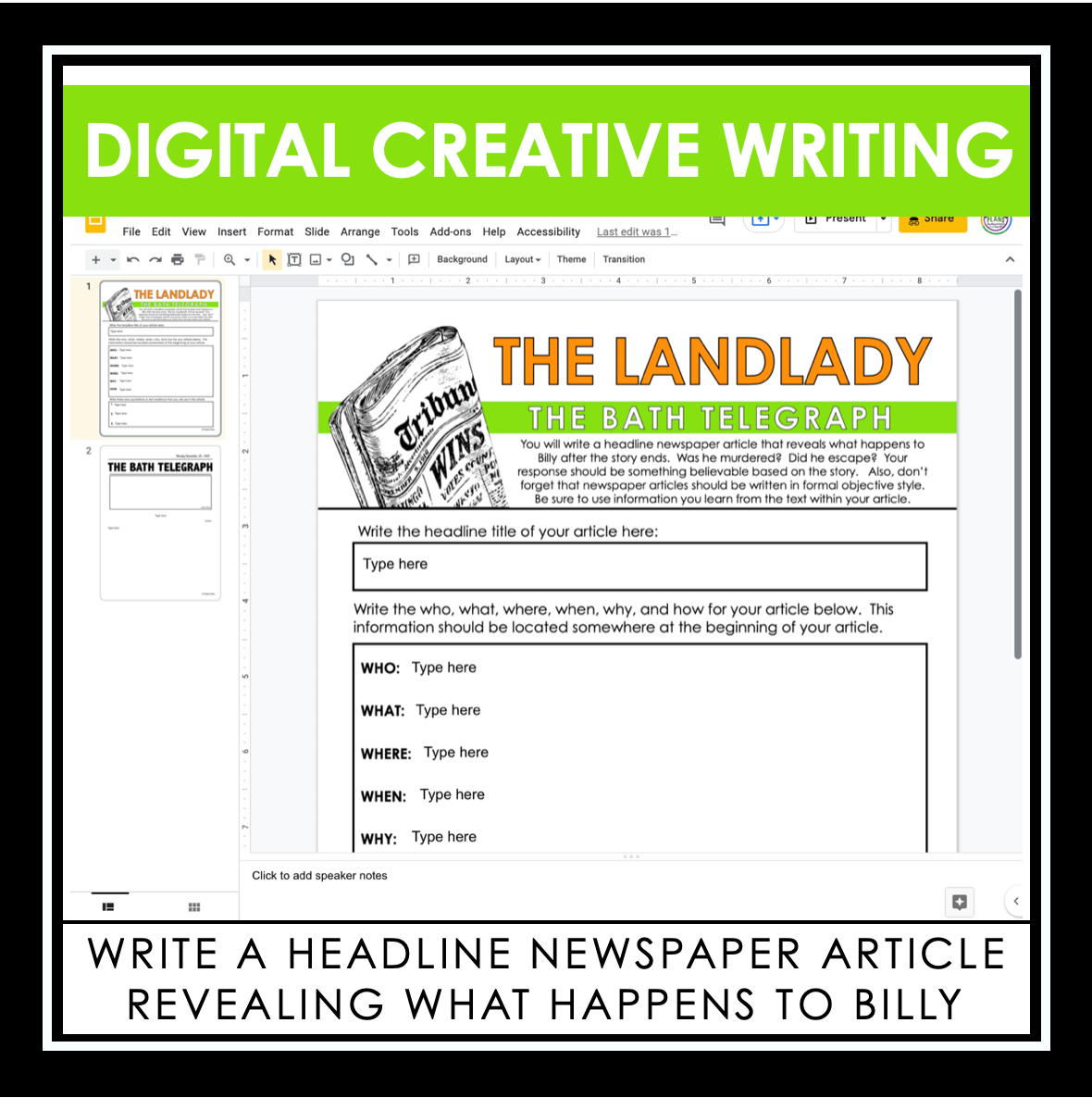 The Landlady By Roald Dahl Digital Short Story Resources Presto Plans 7289